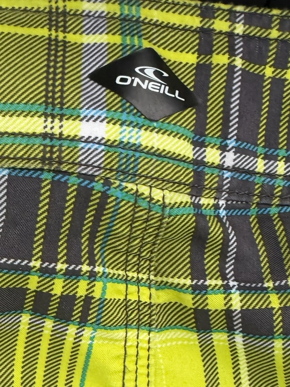 O'Neill Neon Green Plaid Cargo Swim Shorts